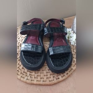 STAUD NICKY WOMENS OPEN TOE CROC EMBOSSED STRAPPY SANDALS BLACK 9.5 Casual 133